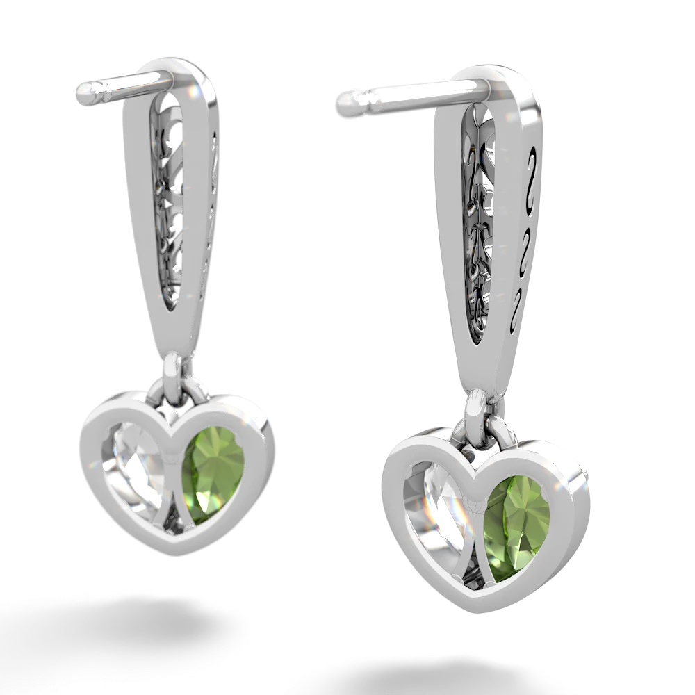 Peridot Filligree Heart 14K White Gold earrings E5070