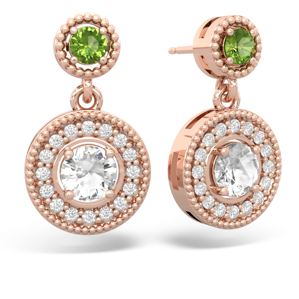 Peridot Halo Dangle 14K Rose Gold earrings E5319