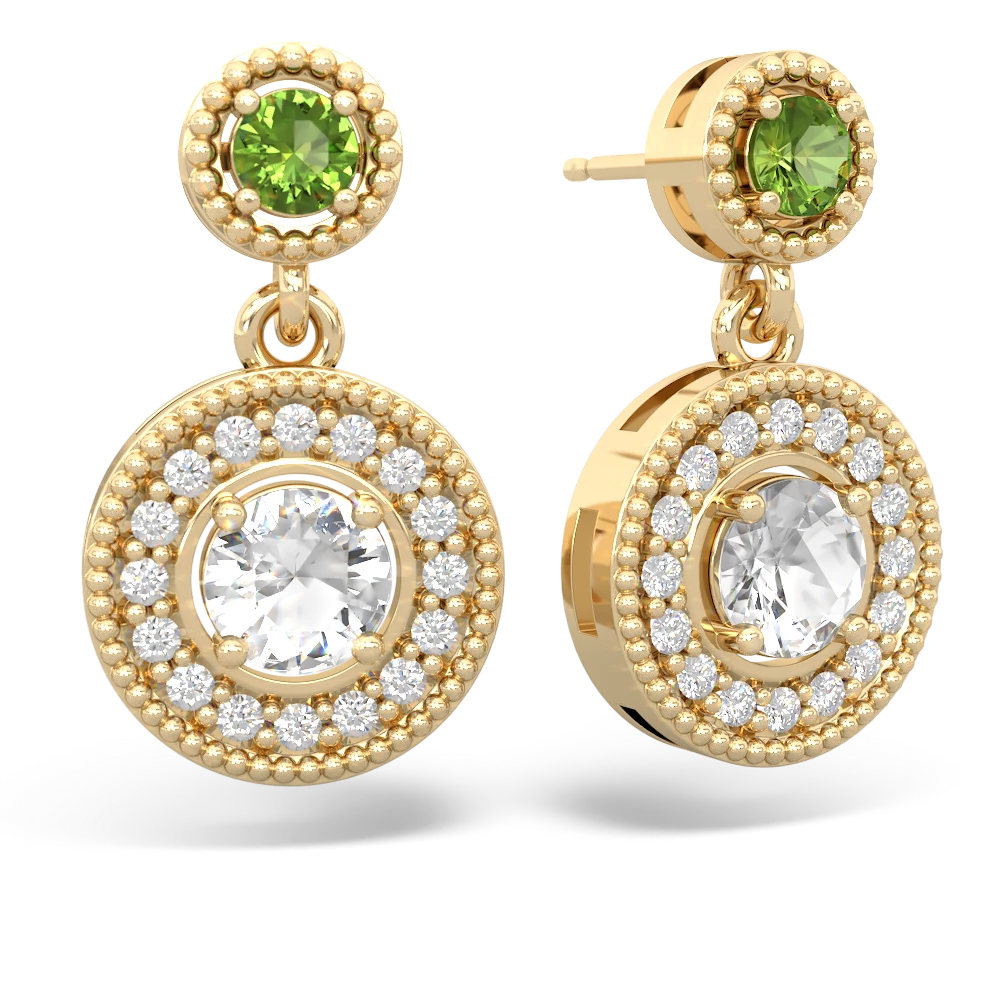 Peridot Halo Dangle 14K Yellow Gold earrings E5319