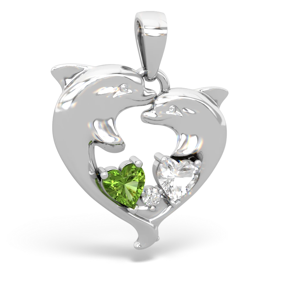 Peridot Dolphin Heart 14K White Gold pendant P5820