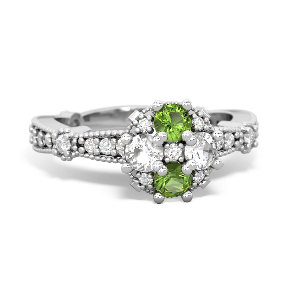 Peridot Sparkling Tiara Cluster 14K White Gold ring R26293RD