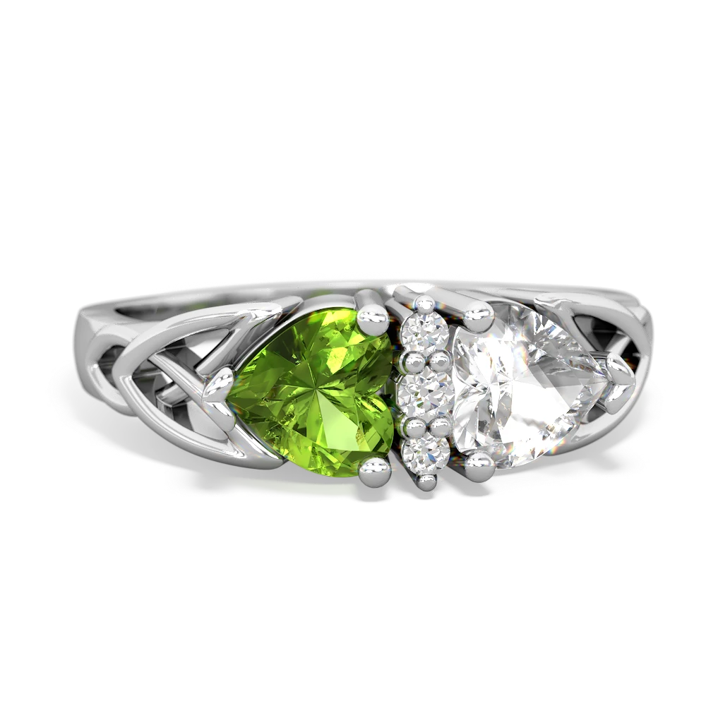 Peridot Celtic Knot Double Heart 14K White Gold ring R5040