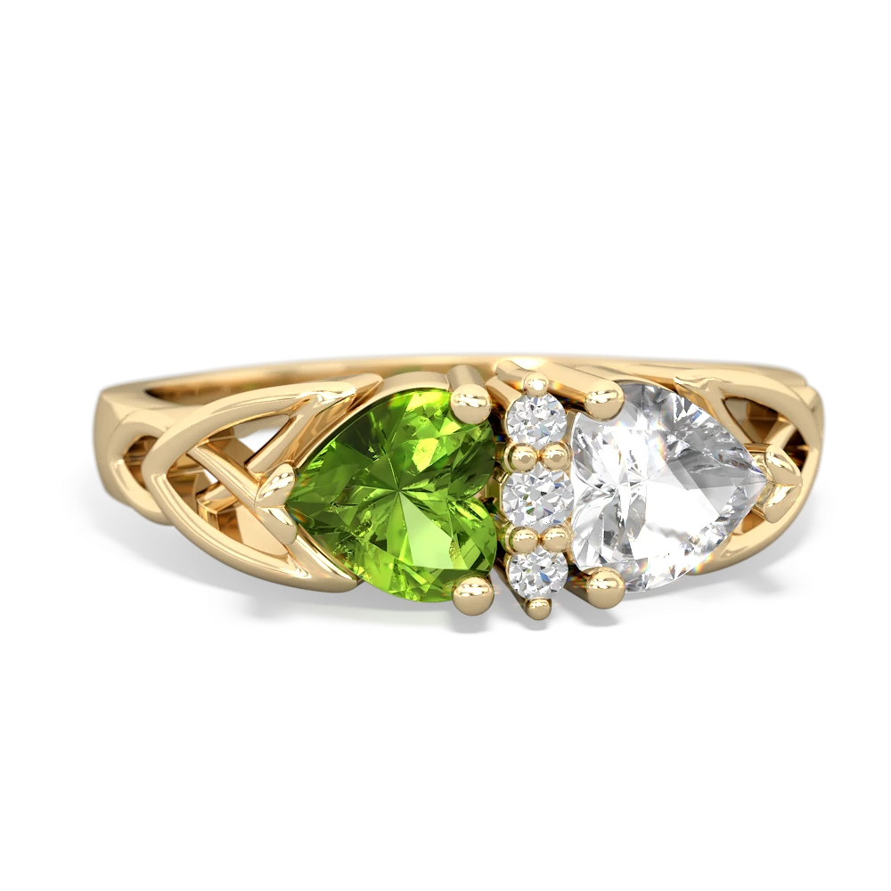 Peridot Celtic Knot Double Heart 14K Yellow Gold ring R5040