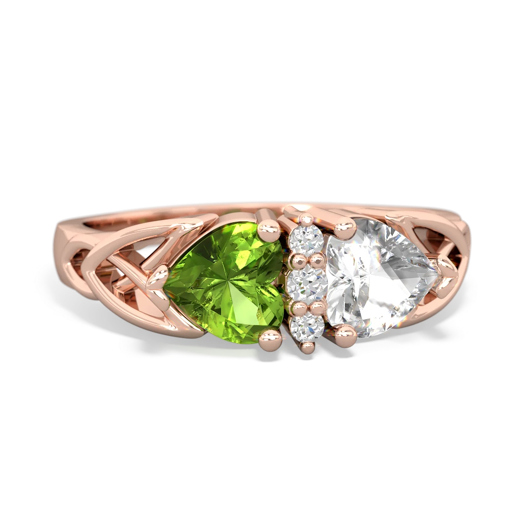 Peridot Celtic Knot Double Heart 14K Rose Gold ring R5040