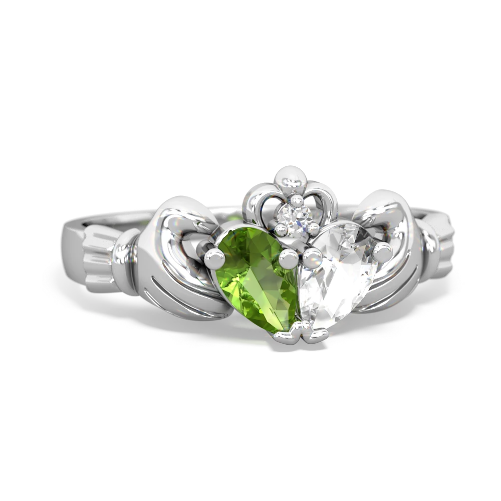 Peridot 'Our Heart' Claddagh 14K White Gold ring R2388