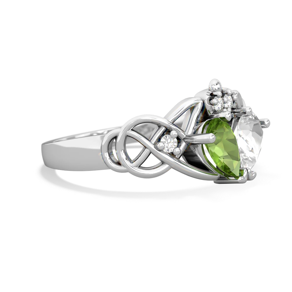 Peridot 'One Heart' Celtic Knot Claddagh 14K White Gold ring R5322