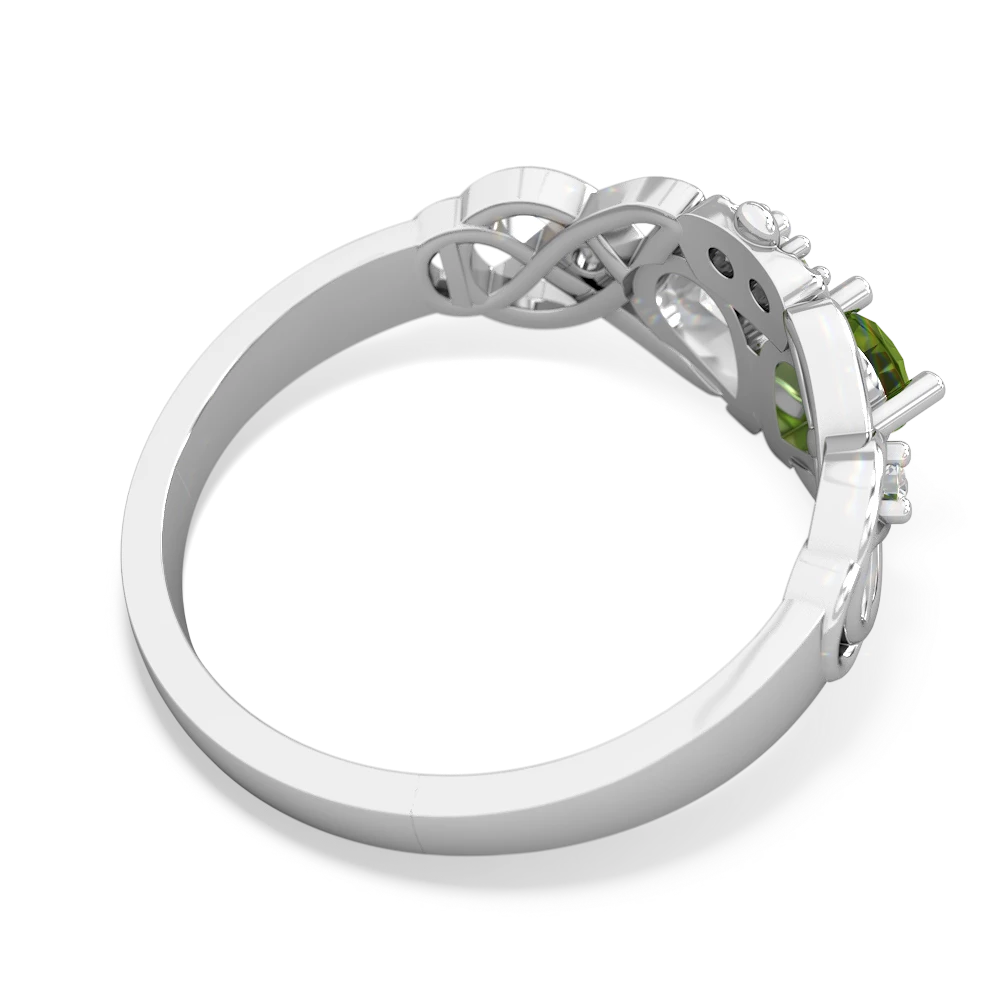 Peridot 'One Heart' Celtic Knot Claddagh 14K White Gold ring R5322