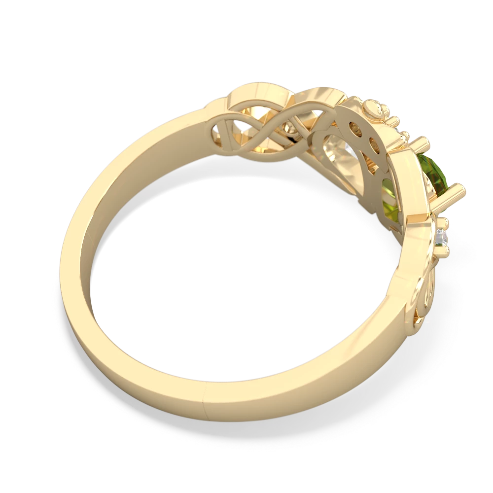 Peridot 'One Heart' Celtic Knot Claddagh 14K Yellow Gold ring R5322