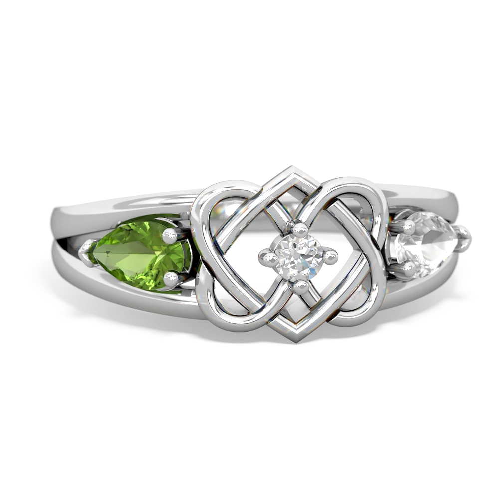 Peridot Hearts Intertwined 14K White Gold ring R5880