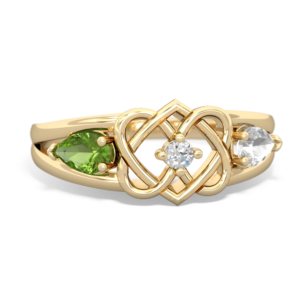 Peridot Hearts Intertwined 14K Yellow Gold ring R5880