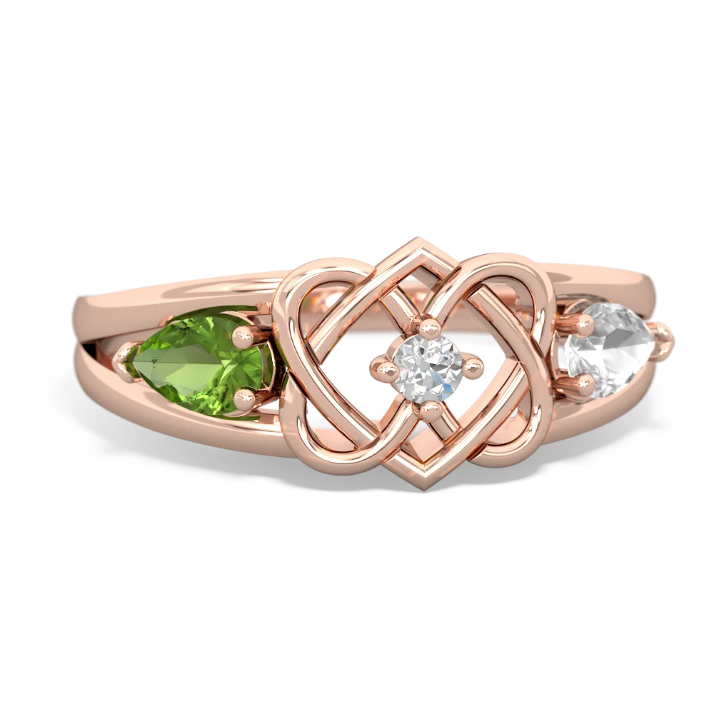 Peridot Hearts Intertwined 14K Rose Gold ring R5880