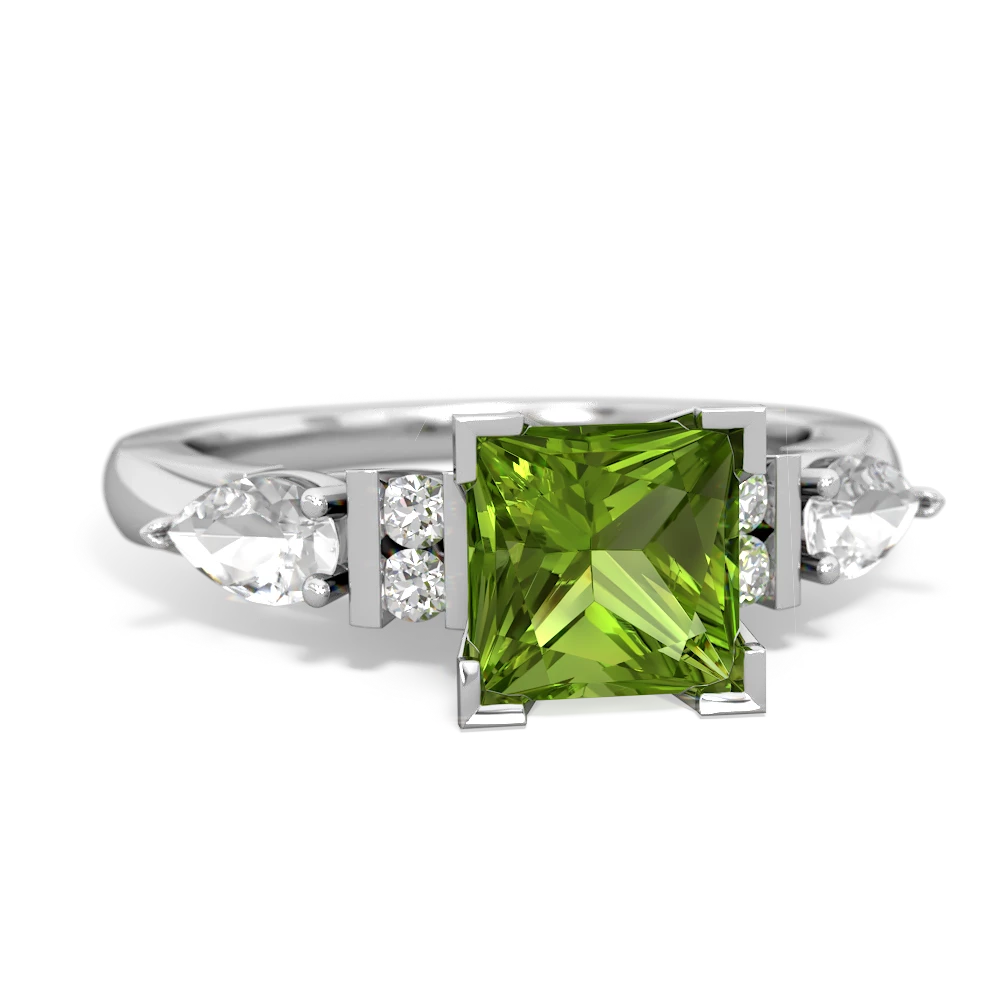 Peridot 6Mm Princess Eternal Embrace Engagement 14K White Gold ring C2002