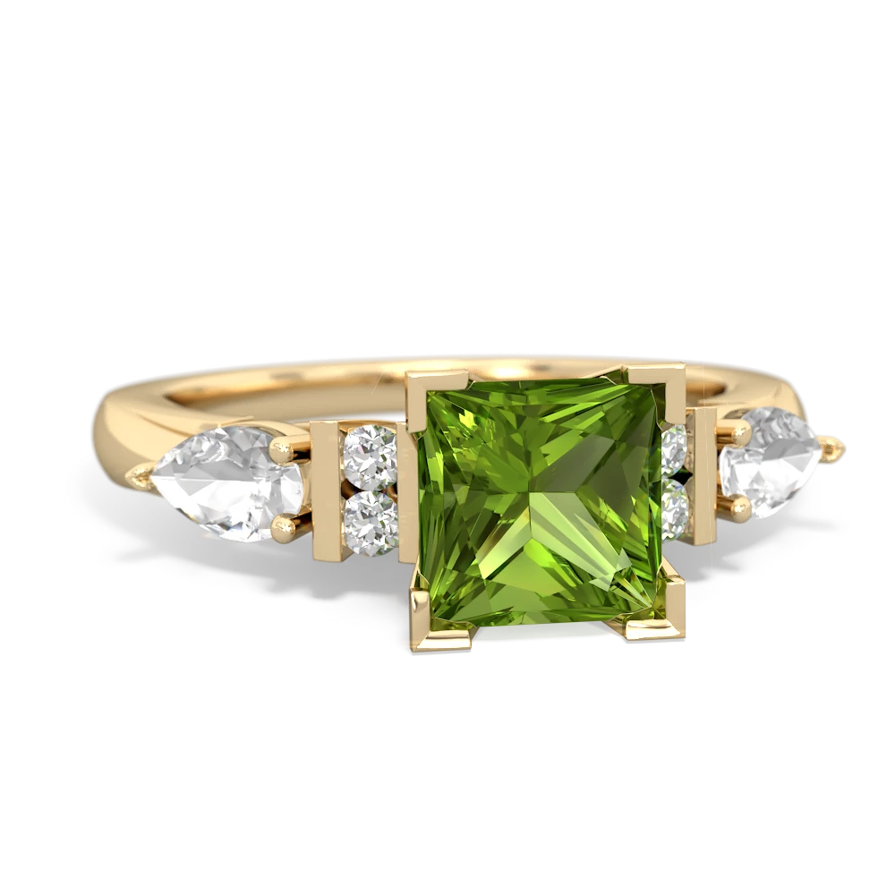 Peridot 6Mm Princess Eternal Embrace Engagement 14K Yellow Gold ring C2002