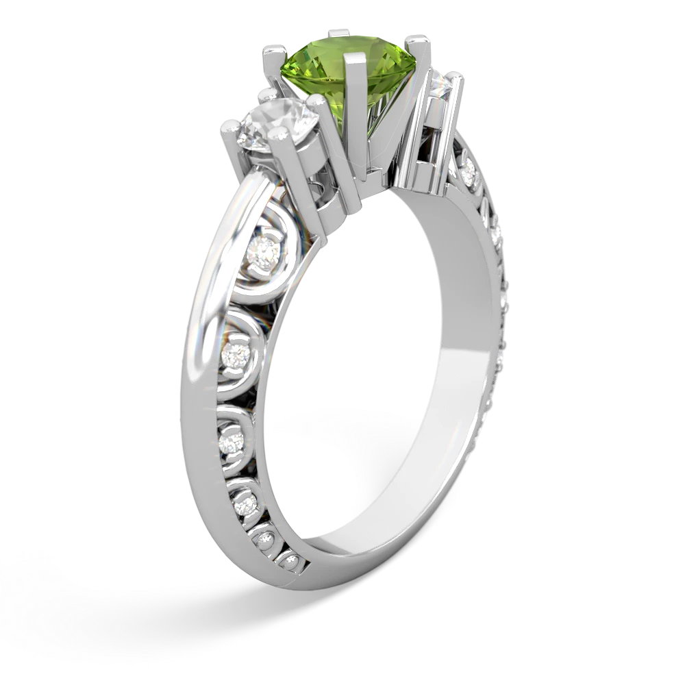 Peridot Art Deco Eternal Embrace Engagement 14K White Gold ring C2003