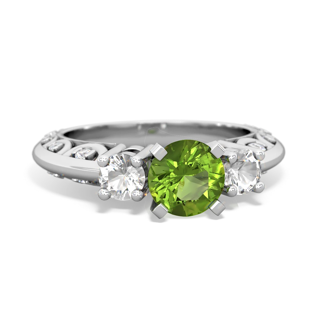 Peridot Art Deco Eternal Embrace Engagement 14K White Gold ring C2003