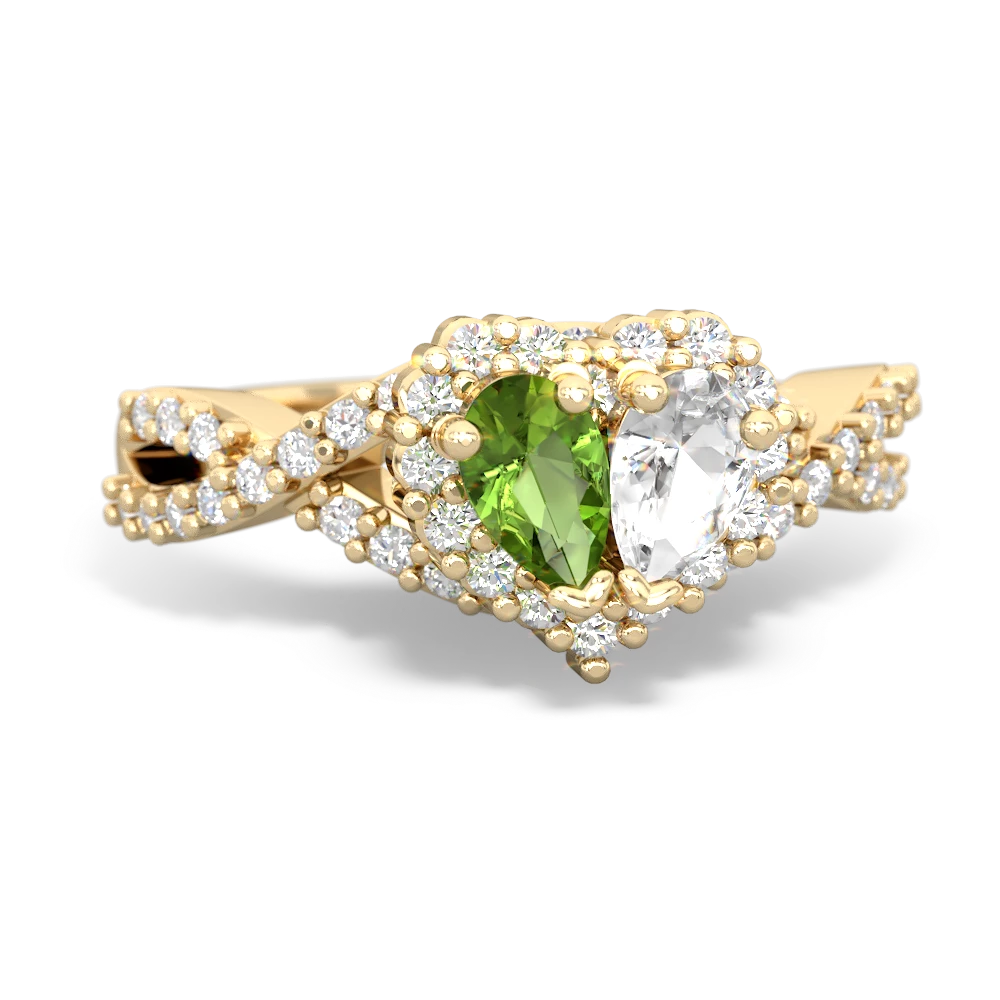 Peridot Diamond Twist 'One Heart' 14K Yellow Gold ring R2640HRT