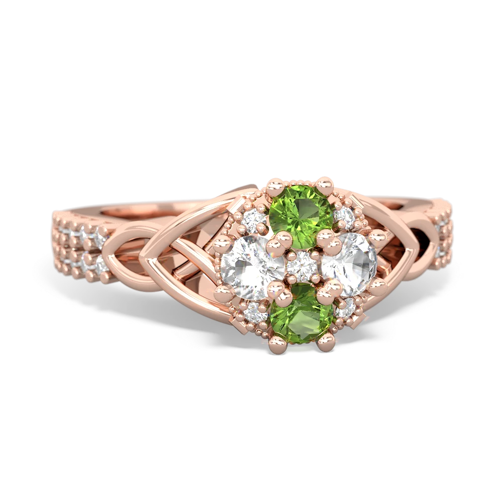 Peridot Celtic Knot Cluster Engagement 14K Rose Gold ring R26443RD