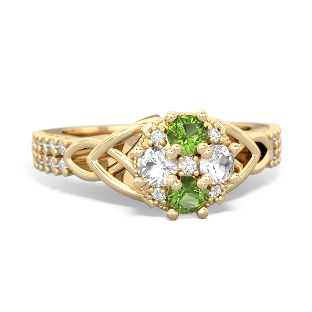 Peridot Celtic Knot Cluster Engagement 14K Yellow Gold ring R26443RD