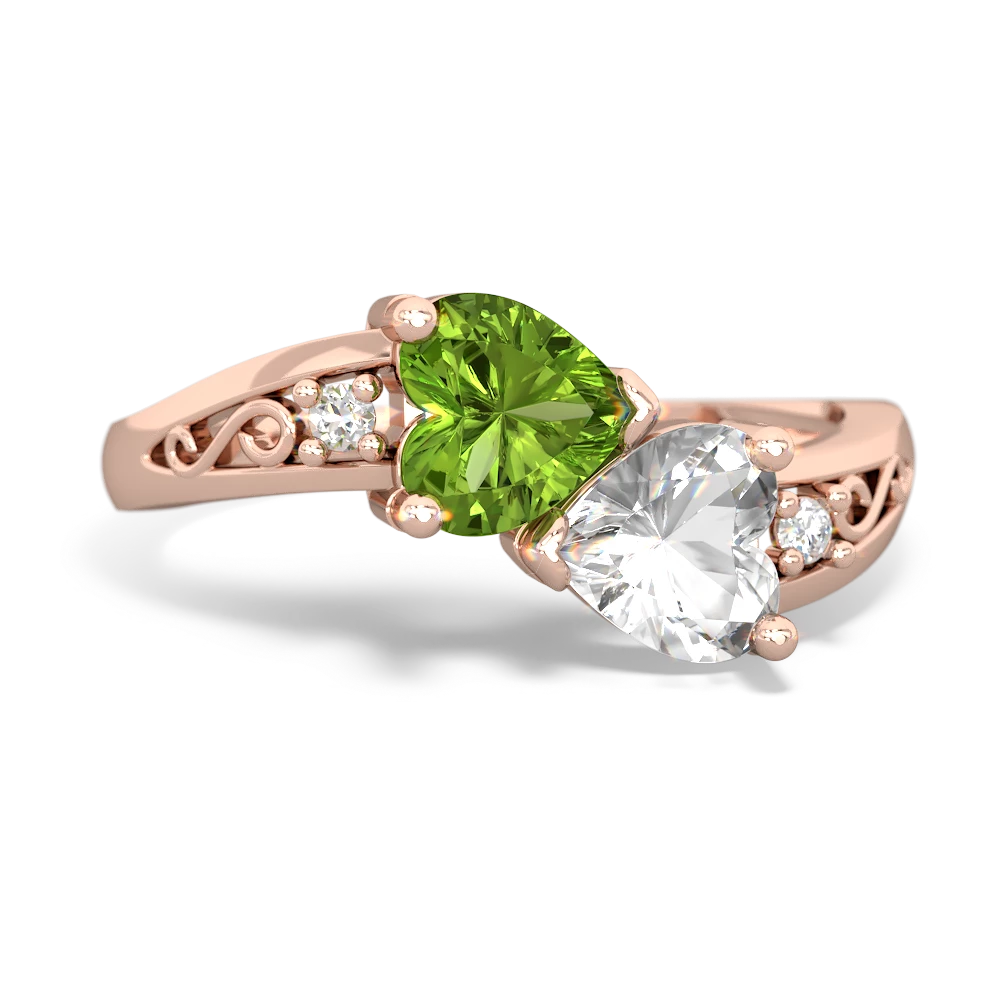 Peridot Snuggling Hearts 14K Rose Gold ring R2178