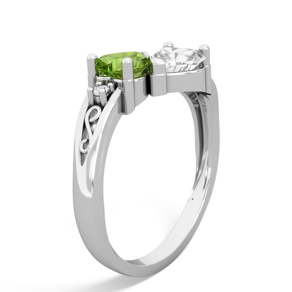 Peridot Snuggling Hearts 14K White Gold ring R2178