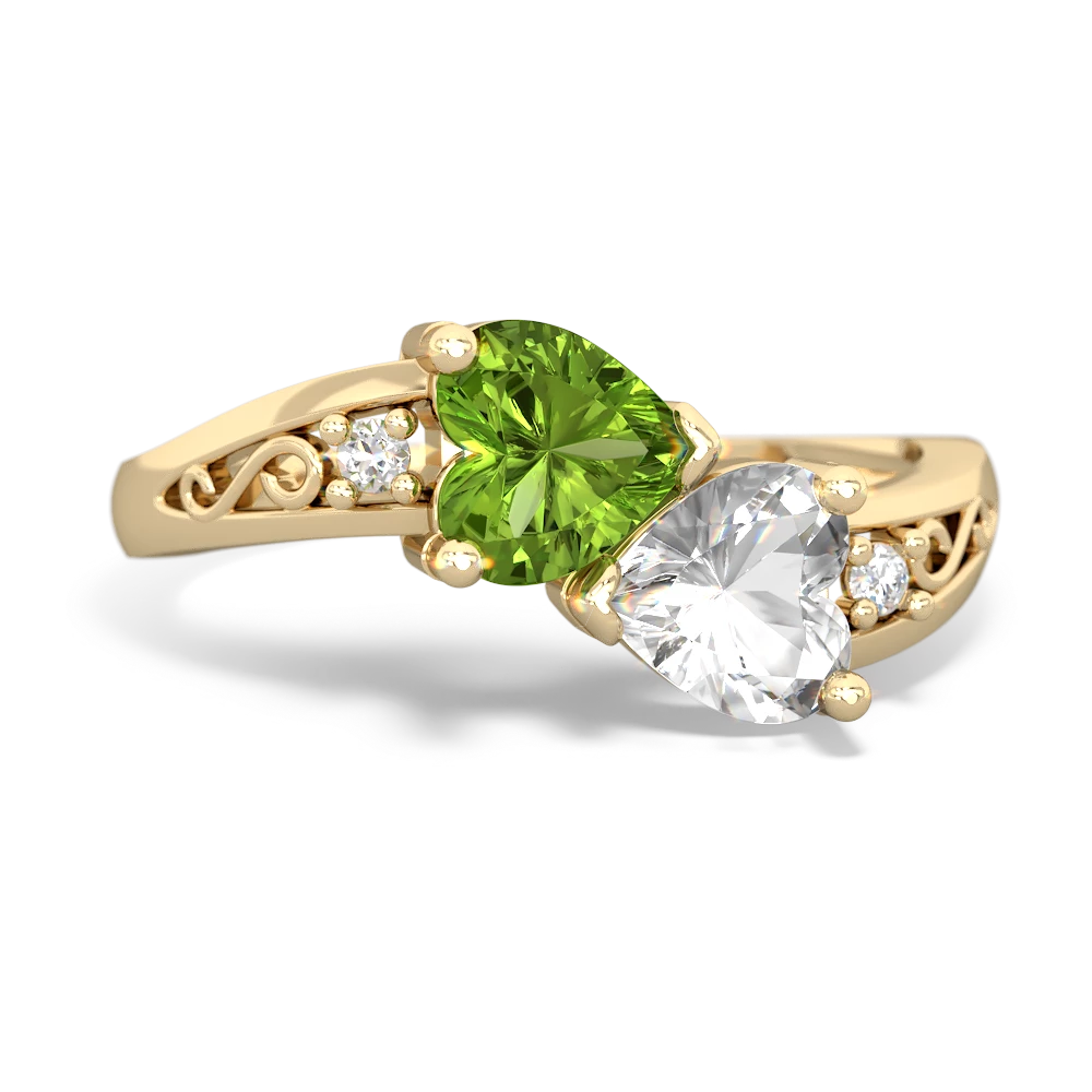 Peridot Snuggling Hearts 14K Yellow Gold ring R2178