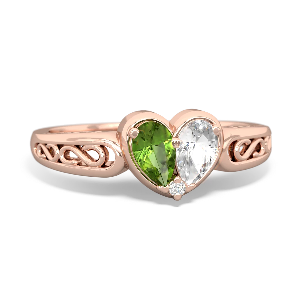 Peridot Filligree 'One Heart' 14K Rose Gold ring R5070