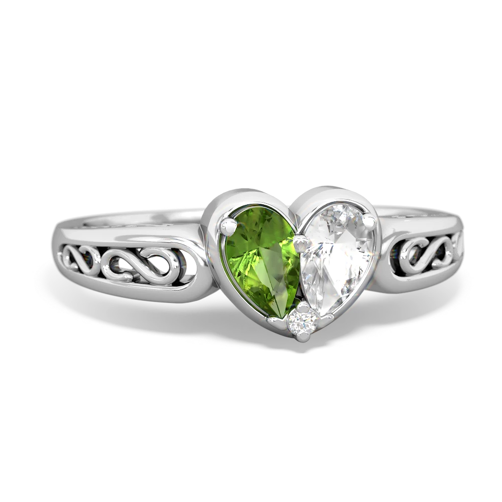 Peridot Filligree 'One Heart' 14K White Gold ring R5070