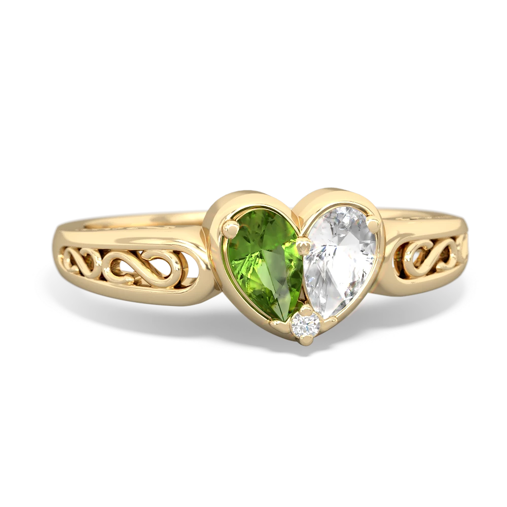 Peridot Filligree 'One Heart' 14K Yellow Gold ring R5070