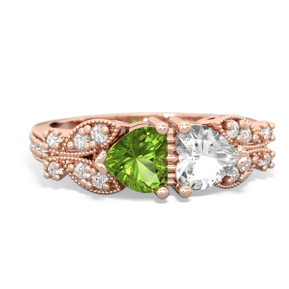 Peridot Diamond Butterflies 14K Rose Gold ring R5601