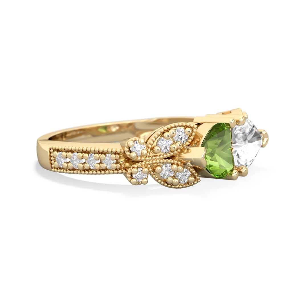 Peridot Diamond Butterflies 14K Yellow Gold ring R5601