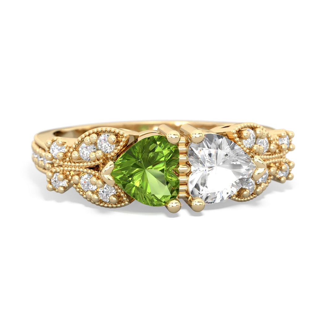 Peridot Diamond Butterflies 14K Yellow Gold ring R5601