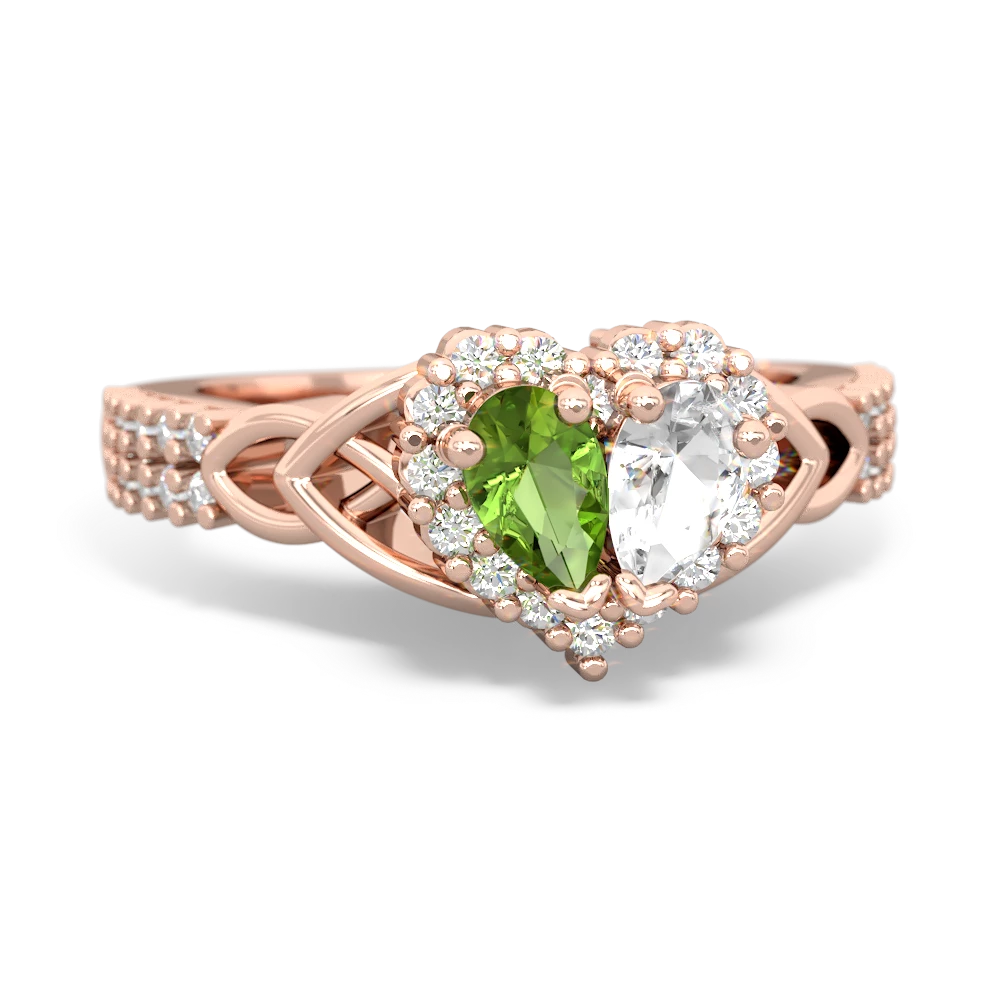 Peridot Celtic Knot Two Hearts As One 14K Rose Gold ring R2644HRT