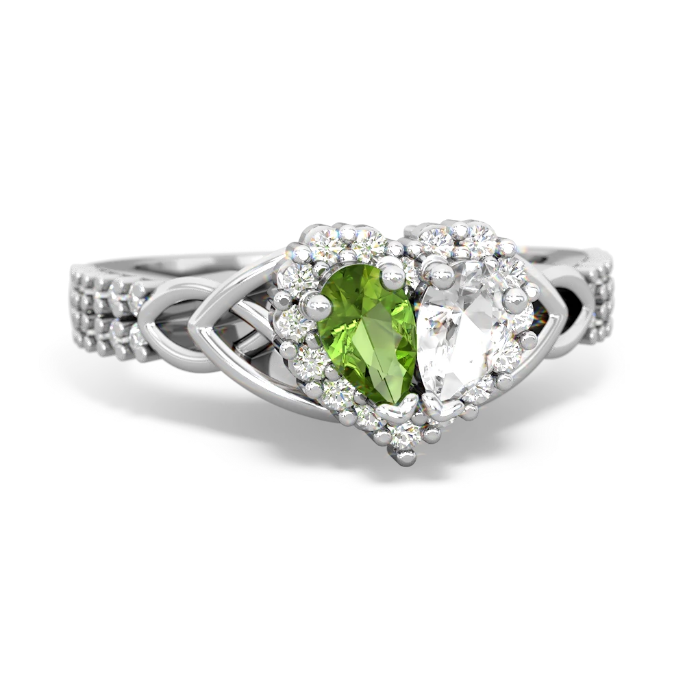 Peridot Celtic Knot Two Hearts As One 14K White Gold ring R2644HRT