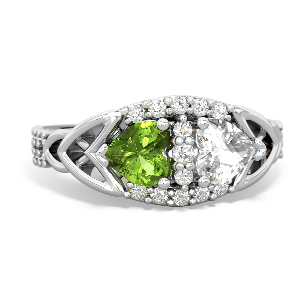 Peridot Sparkling Celtic Knot 14K White Gold ring R2645