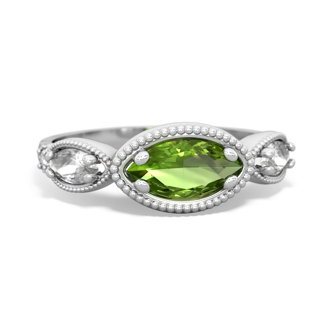 Peridot Milgrain Marquise 14K White Gold ring R5700