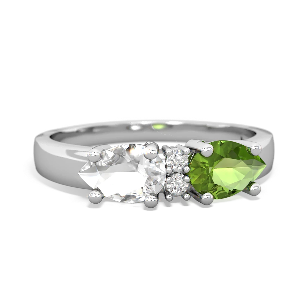 Peridot Pear Bowtie 14K White Gold ring R0865