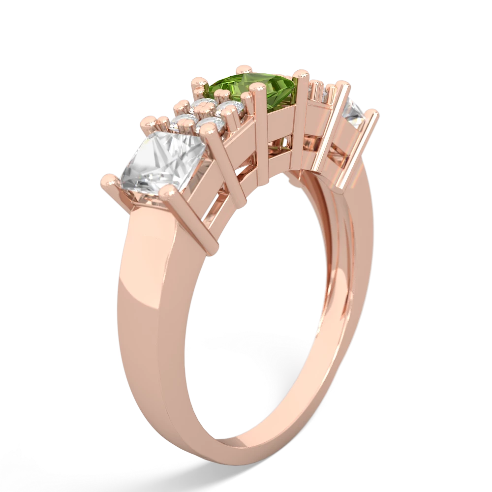 Peridot Three Stone Diamond Cluster 14K Rose Gold ring R2592