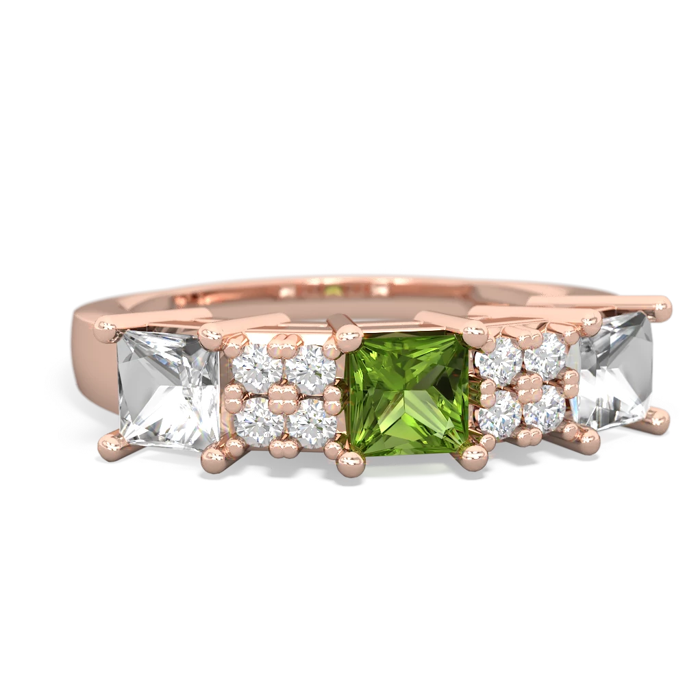 Peridot Three Stone Diamond Cluster 14K Rose Gold ring R2592