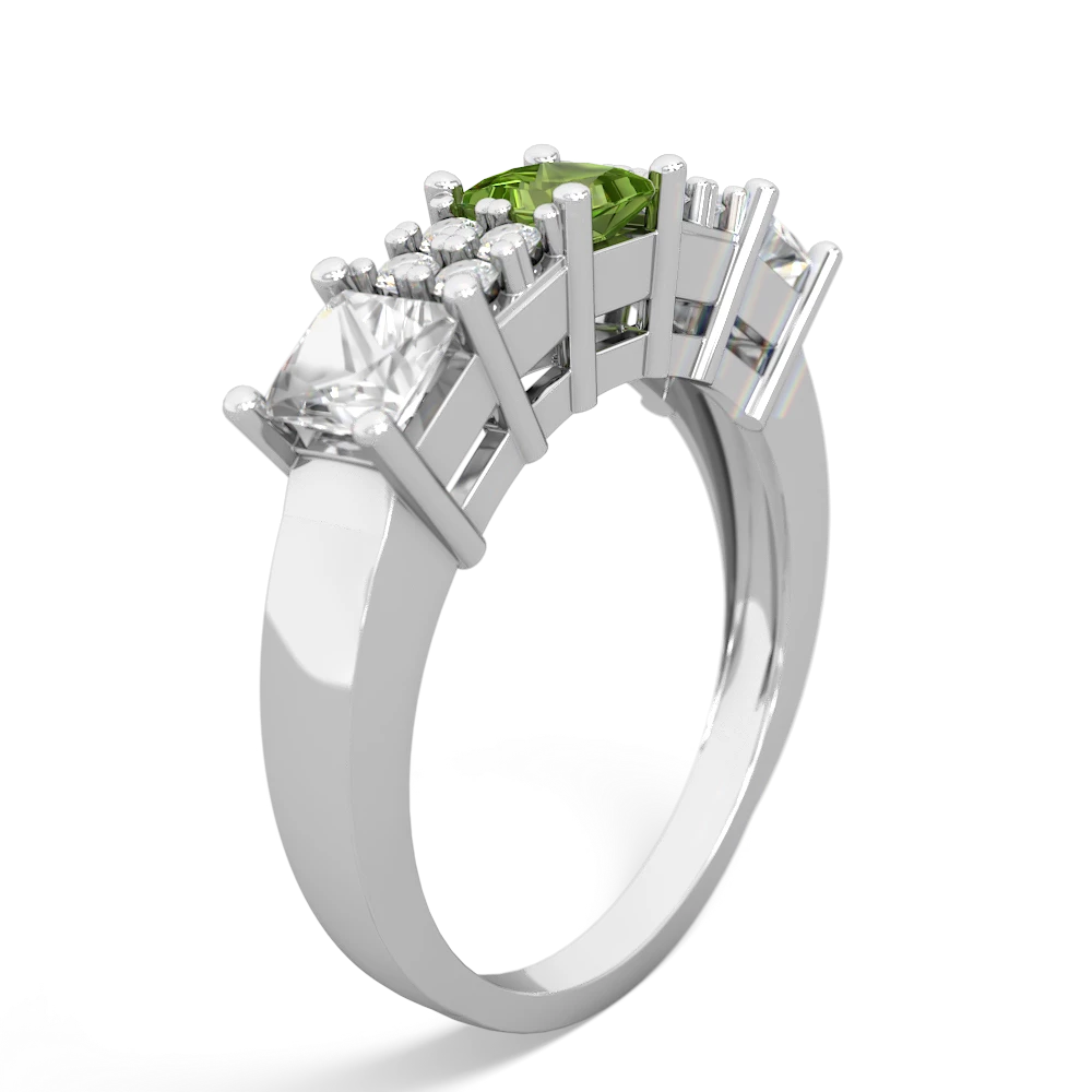 Peridot Three Stone Diamond Cluster 14K White Gold ring R2592