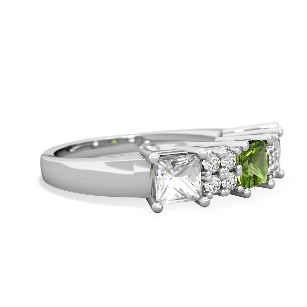 Peridot Three Stone Diamond Cluster 14K White Gold ring R2592