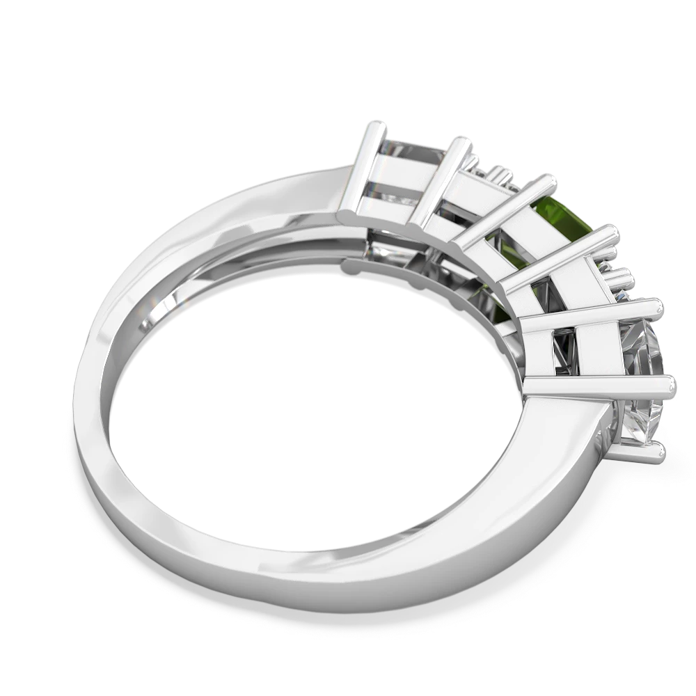 Peridot Three Stone Diamond Cluster 14K White Gold ring R2592