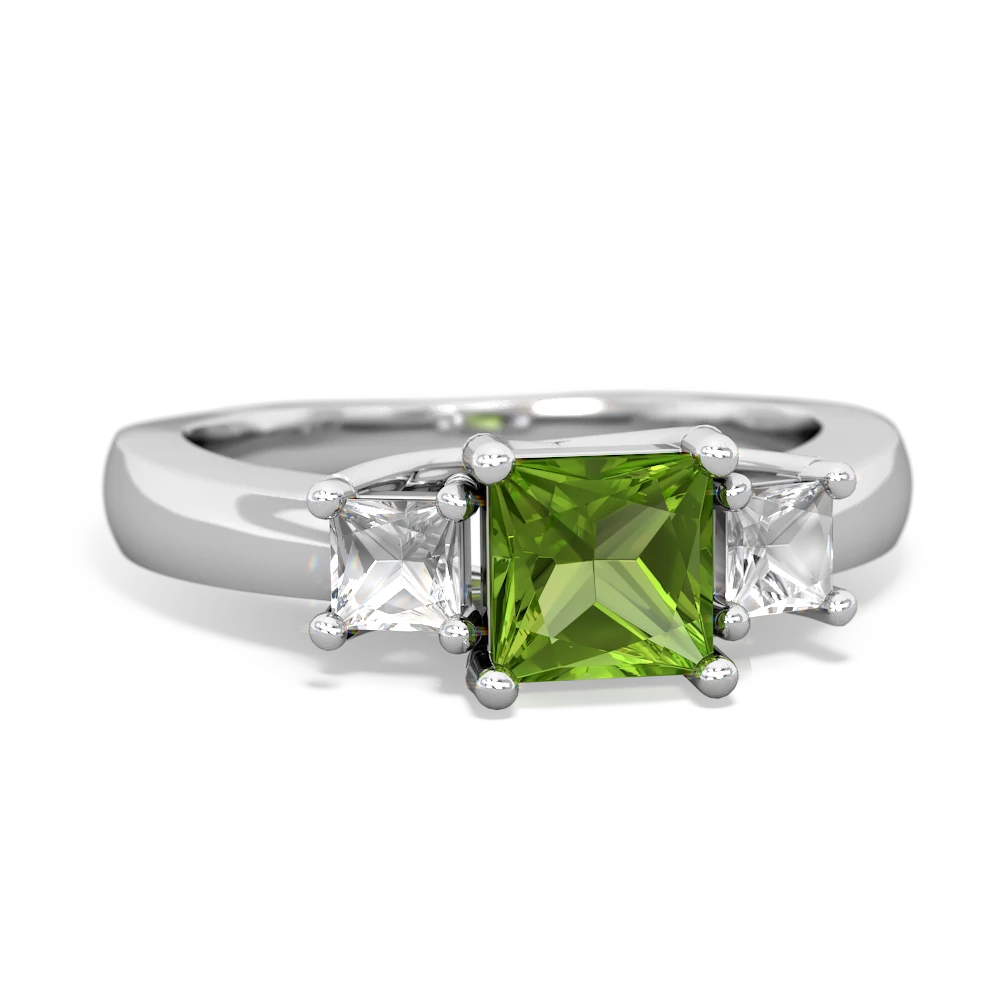 Peridot Three Stone Trellis 14K White Gold ring R4015