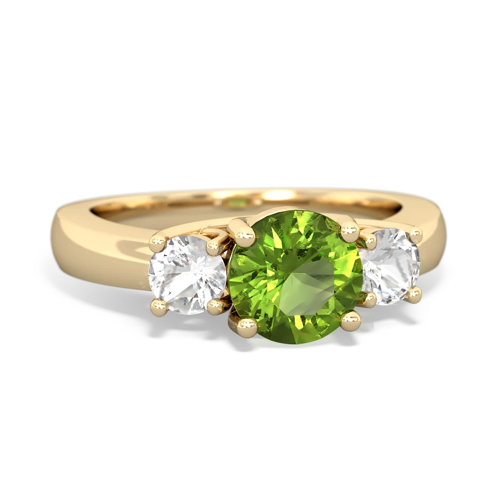 Peridot Three Stone Round Trellis 14K Yellow Gold ring R4018