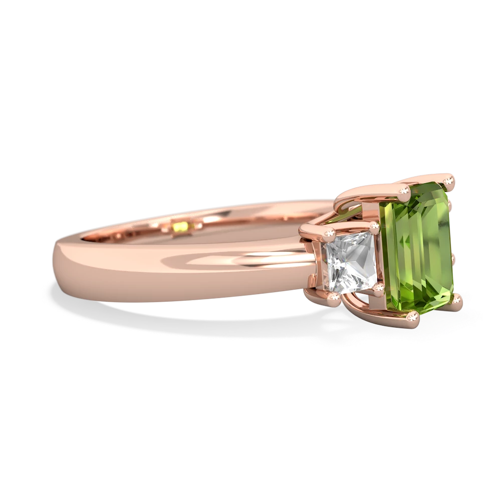 Peridot Three Stone Emerald-Cut Trellis 14K Rose Gold ring R4021