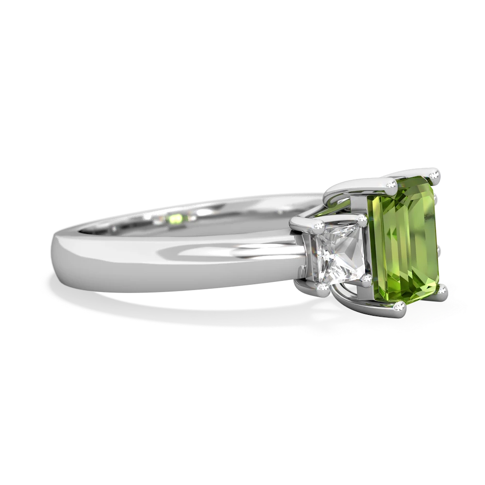 Peridot Three Stone Emerald-Cut Trellis 14K White Gold ring R4021