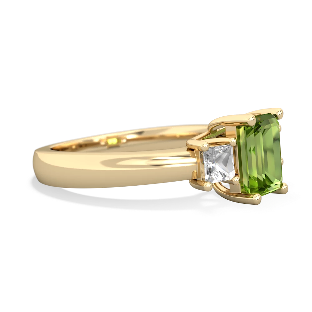 Peridot Three Stone Emerald-Cut Trellis 14K Yellow Gold ring R4021