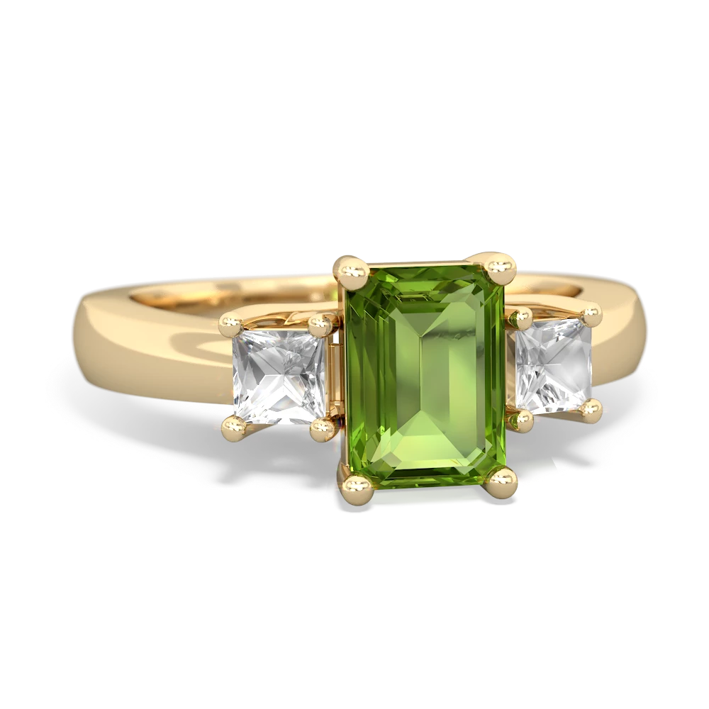 Peridot Three Stone Emerald-Cut Trellis 14K Yellow Gold ring R4021