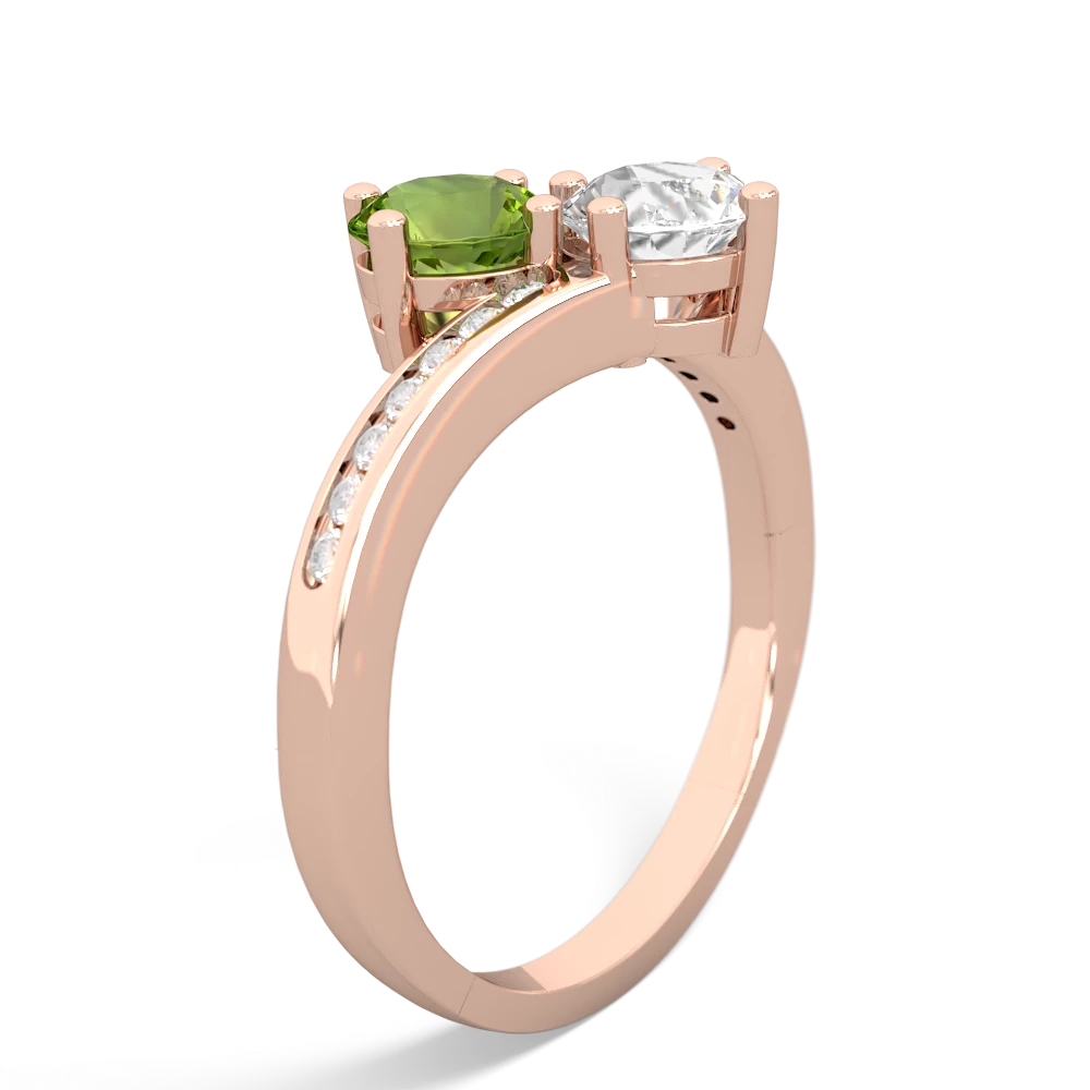Peridot Channel Set Two Stone 14K Rose Gold ring R5303