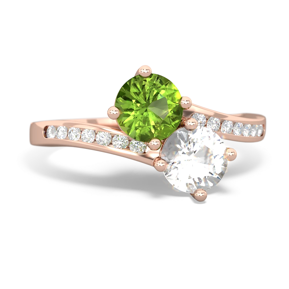 Peridot Channel Set Two Stone 14K Rose Gold ring R5303