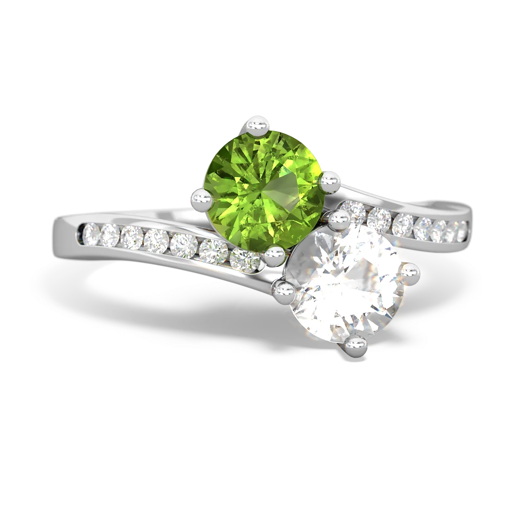 Peridot Channel Set Two Stone 14K White Gold ring R5303